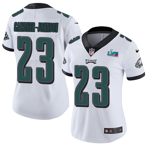 Eagles #23 C.J. Gardner-Johnson White Super Bowl LVII Patch Women's Stitched Vapor Untouchable Limited Jersey