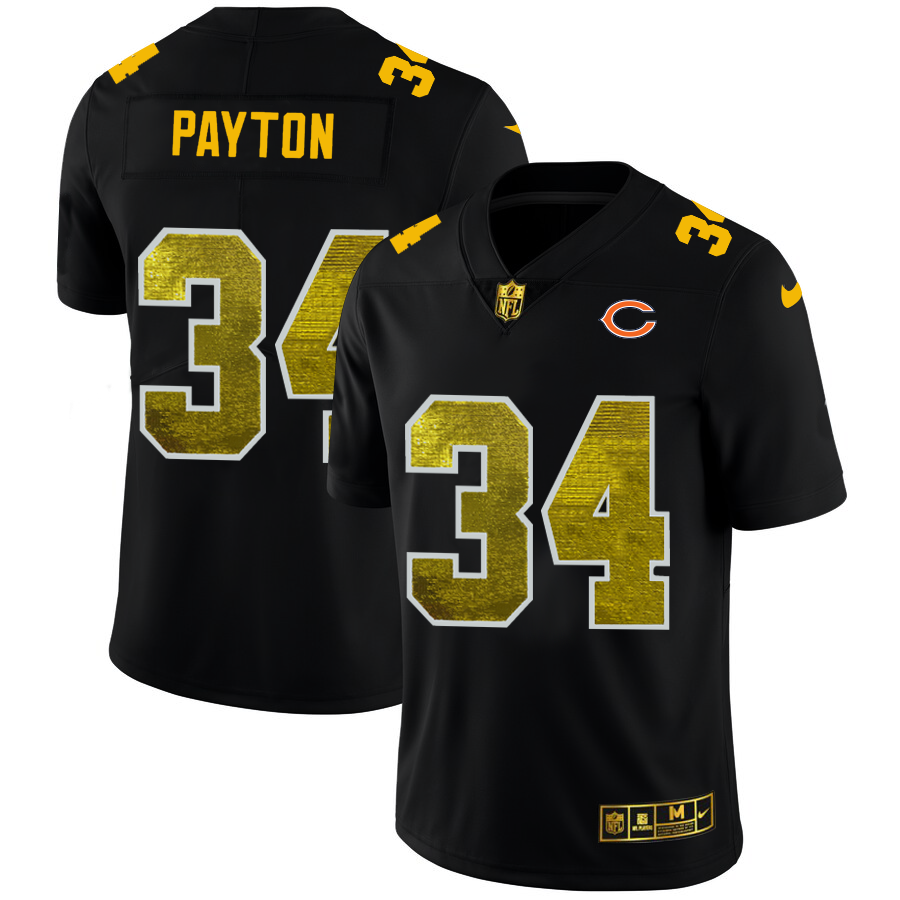 Chicago Bears #34 Walter Payton Men's Black Golden Sequin Vapor Limited Jersey