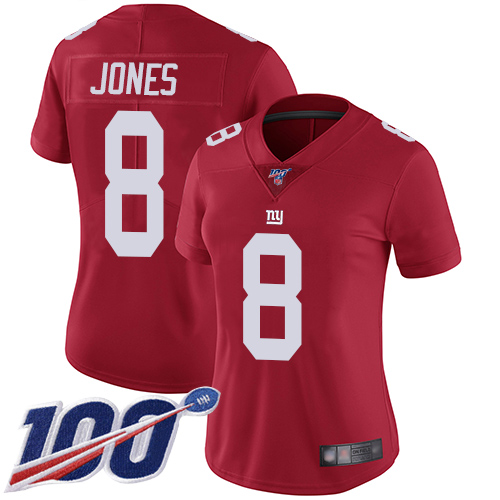 Giants #8 Daniel Jones Red Alternate Women's Stitched 100th Season Vapor Limited Jersey