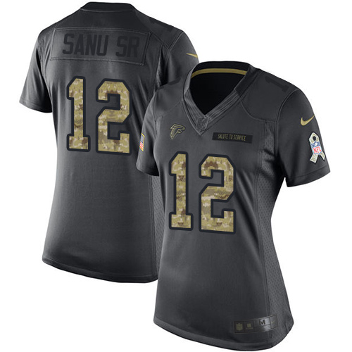 Atlanta Falcons #12 Mohamed Sanu Sr Black Women's Stitched Limited 2016 Salute to Service Jersey Womens