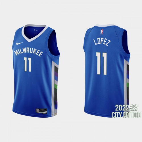 Milwaukee Milwaukee Bucks #11 Brook Lopez Mens Blue 2022-23 Jersey - City Edition Mens