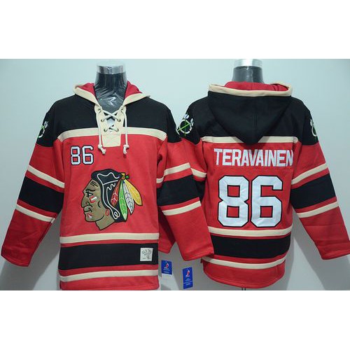 Chicago Blackhawks #86 Teuvo Teravainen Red Sawyer Hooded Sweatshirt Stitched Jersey Men's