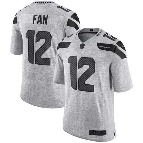 Seahawks #12 Fan Gray Men's Stitched Limited Gridiron Gray II Jersey