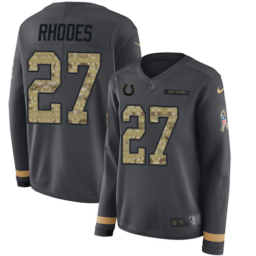 Indianapolis Colts #27 Xavier Rhodes Anthracite Salute to Service Women's Stitched Limited Therma Long Sleeve Jersey Womens