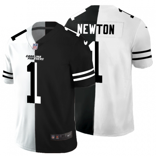 Carolina Carolina Panthers #1 Cam Newton Men's Black V White Peace Split Vapor Untouchable Limited Jersey Men's