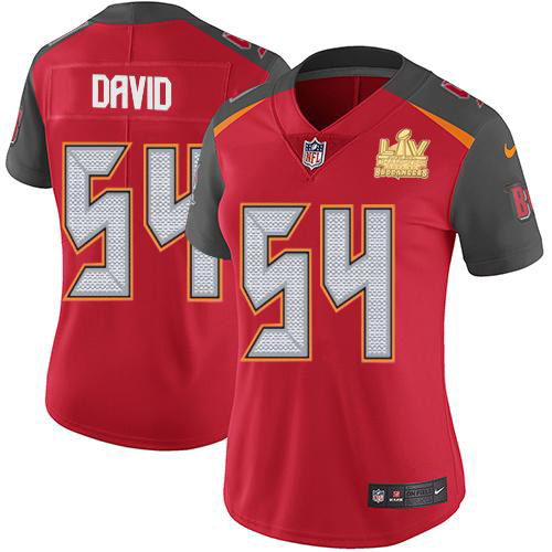 Buccaneers #54 Lavonte David Red Team Color Women's Super Bowl LV Champions Patch Stitched Vapor Untouchable Limited Jersey