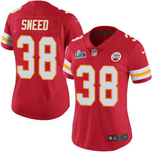Chiefs #38 L'Jarius Sneed Red Team Color Super Bowl LVII Patch Women's Stitched Vapor Untouchable Limited Jersey
