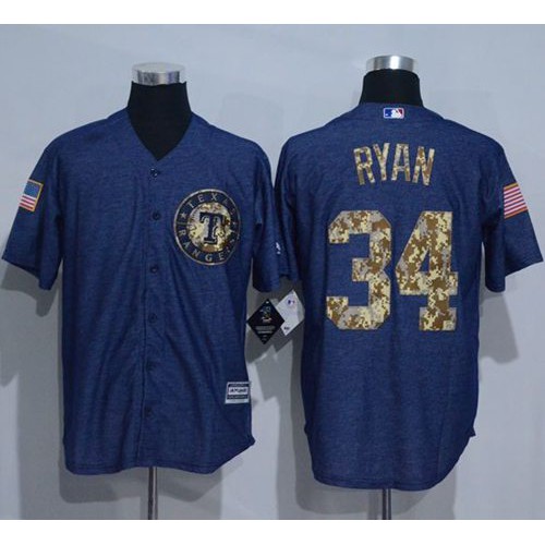 Texas Rangers #34 Nolan Ryan Denim Blue Salute to Service Stitched Jersey Men's