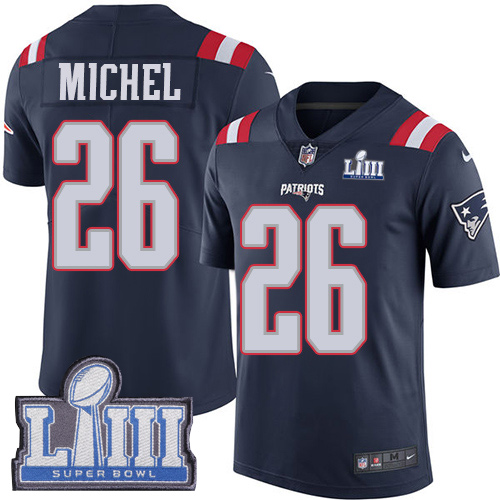 New England Patriots #26 Sony Michel Navy Blue Super Bowl LIII Bound Youth Stitched Limited Rush Jersey Youth
