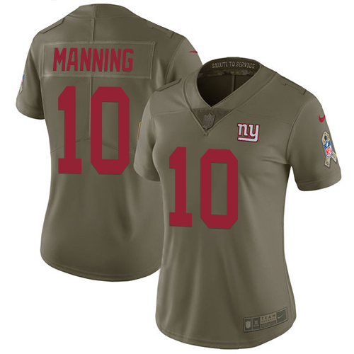New York Giants #10 Eli Manning Olive Women's Stitched Limited 2017 Salute to Service Jersey Womens