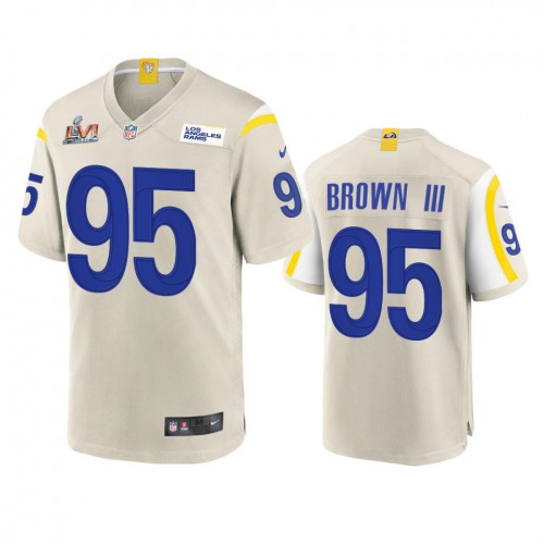 Los Angeles Los Angeles Rams #95 Bobby Brown III Men's Super Bowl LVI Patch Game Jersey - Bone Men's