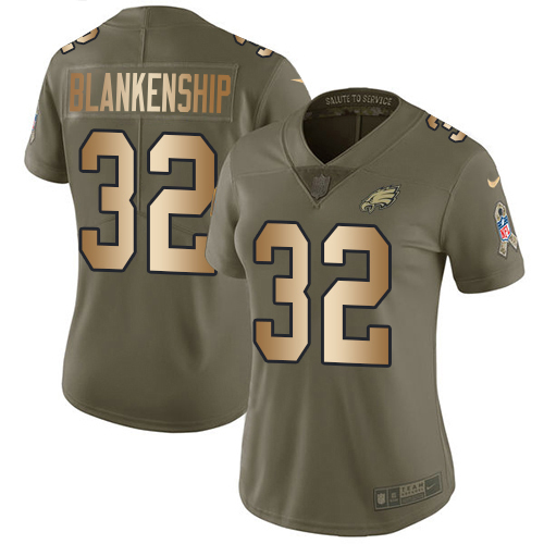 Eagles #32 Reed Blankenship Olive/Gold Women's Stitched Limited 2017 Salute To Service Jersey