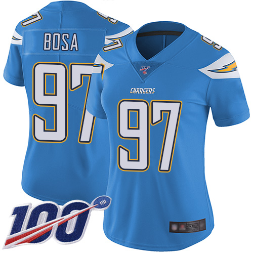 Chargers #97 Joey Bosa Electric Blue Alternate Women's Stitched 100th Season Vapor Limited Jersey