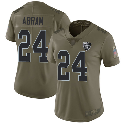Raiders #24 Johnathan Abram Olive Women's Stitched Limited 2017 Salute To Service Jersey