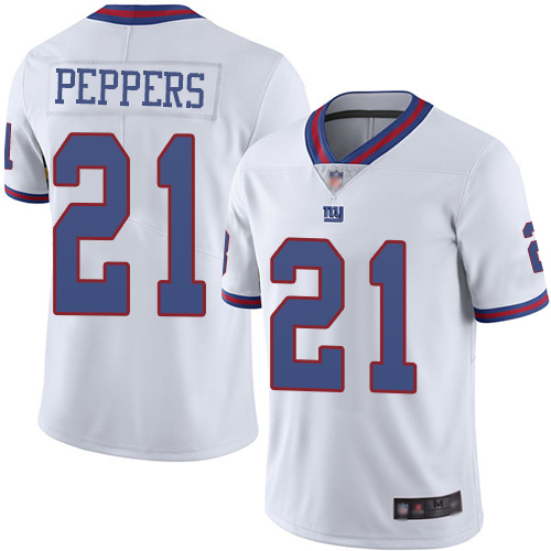 New York Giants #21 Jabrill Peppers White Men's Stitched Limited Rush Jersey Men's