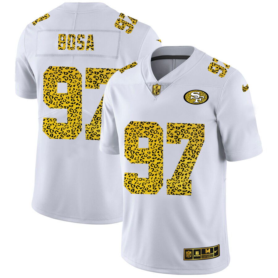San Francisco 49ers #97 Nick Bosa Men's Flocked Leopard Print Vapor Limited Jersey White