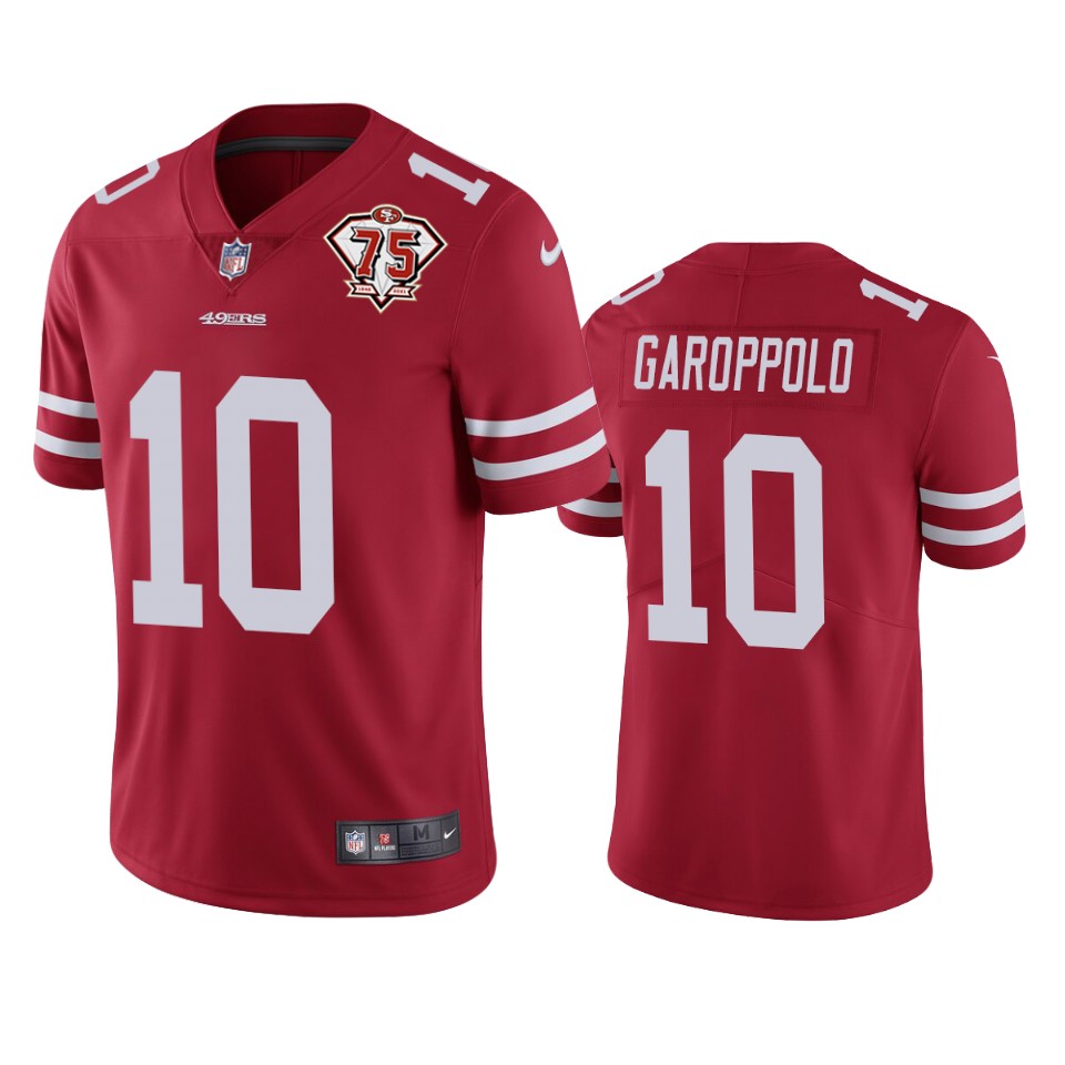 49ers #10 Jimmy Garoppolo Red Youth 75th Anniversary Stitched Vapor Untouchable Limited Jersey