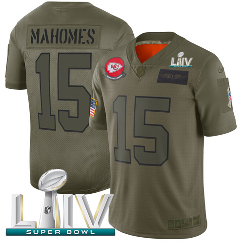 Chiefs #15 Patrick Mahomes Camo Super Bowl LIV 2020 Men's Stitched Limited 2019 Salute To Service Jersey