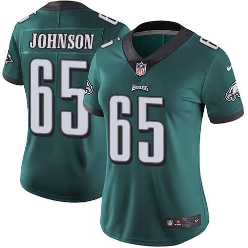 Philadelphia Eagles #65 Lane Johnson Midnight Green Team Color Women's Stitched Vapor Untouchable Limited Jersey Womens