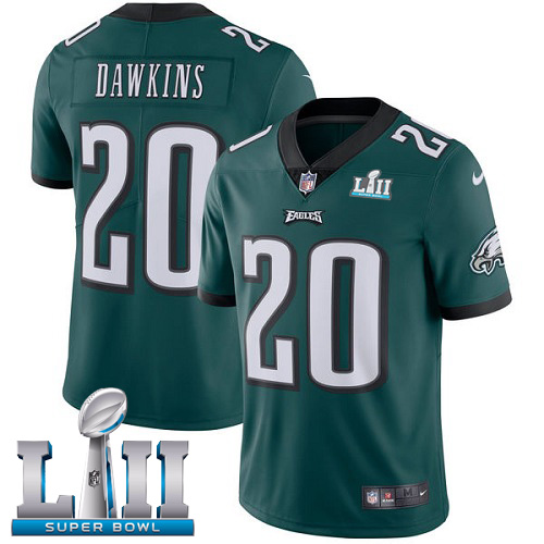 Eagles #20 Brian Dawkins Midnight Green Team Color Super Bowl LII Youth Stitched Vapor Untouchable Limited Jersey