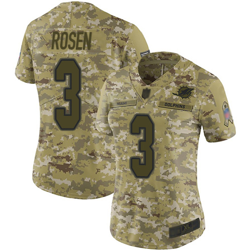 Miami Dolphins #3 Josh Rosen Camo Women's Stitched Limited 2018 Salute to Service Jersey Womens