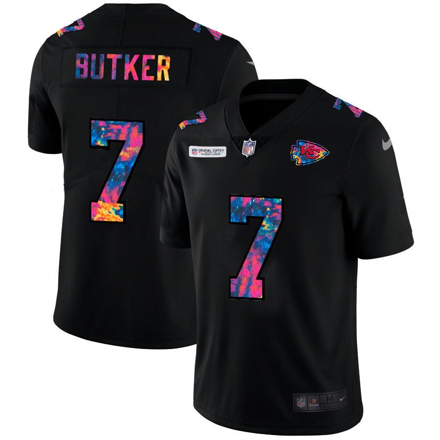 Kansas City Chiefs #7 Harrison Butker Men's Multi-Color Black 2020 Crucial Catch Vapor Untouchable Limited Jersey