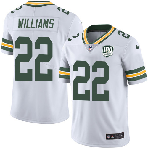 Green Bay Packers #22 Dexter Williams White Men's 100th Season Stitched Vapor Untouchable Limited Jersey Men's