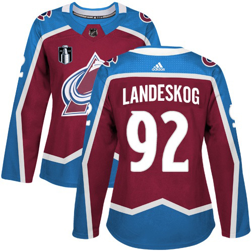 Adidas Colorado Avalanche #92 Gabriel Landeskog Burgundy Women's 2022 Stanley Cup Final Patch Home Authentic Stitched Jersey Womens