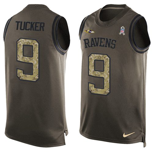 Ravens #9 Justin Tucker Green Men's Stitched Limited Salute To Service Tank Top Jersey