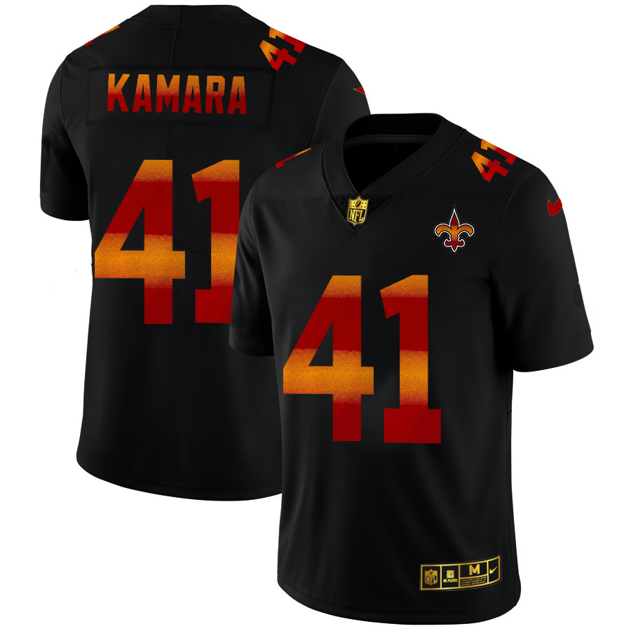 New Orleans Saints #41 Alvin Kamara Men's Black Red Orange Stripe Vapor Limited Jersey