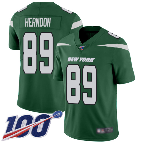 New York Jets #89 Chris Herndon Green Team Color Men's Stitched 100th Season Vapor Limited Jersey Men's
