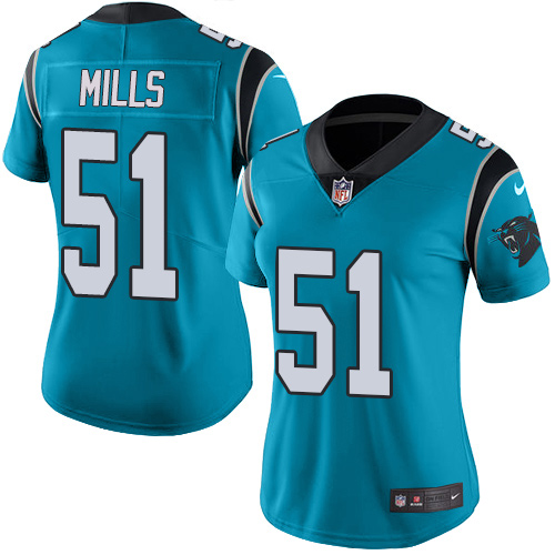 Carolina Panthers #51 Sam Mills Blue Alternate Women's Stitched Vapor Untouchable Limited Jersey Womens