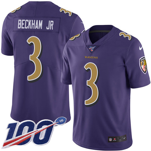 Ravens #3 Odell Beckham Jr. Purple Men's Stitched Limited Rush 100th Season Jersey