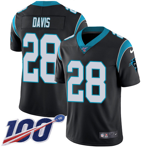 Carolina Panthers #28 Mike Davis Black Team Color Youth Stitched 100th Season Vapor Untouchable Limited Jersey Youth