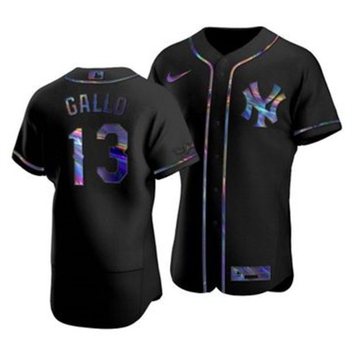 New York New York Yankees #13 Joey Gallo Men's Iridescent Holographic Collection Jersey - Black Men's