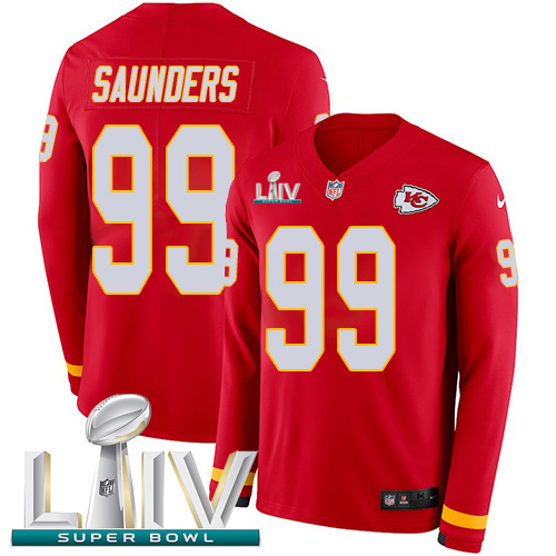 Kansas City Chiefs #99 Khalen Saunders Red Super Bowl LIV 2020 Team Color Youth Stitched Limited Therma Long Sleeve Jersey Youth