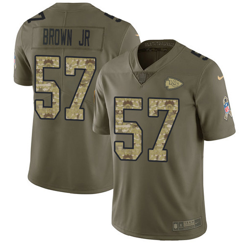 Kansas City Chiefs #57 Orlando Brown Jr. Olive/Camo Youth Stitched Limited 2017 Salute To Service Jersey Youth