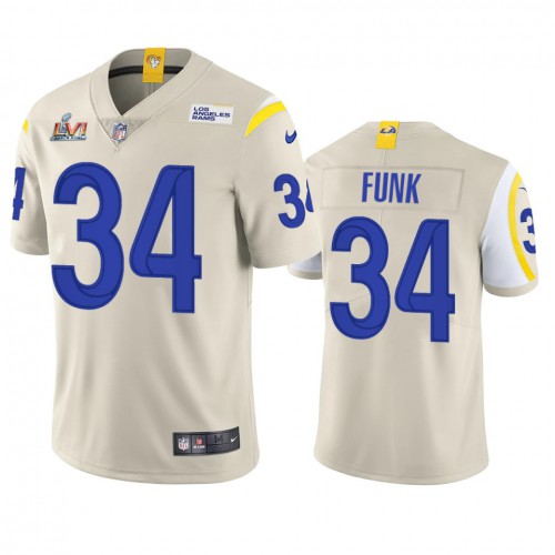 Los Angeles Los Angeles Rams #34 Jake Funk Men's Super Bowl LVI Patch Vapor Limited Jersey - Bone Men's