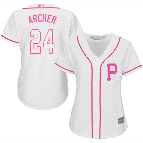 Pittsburgh Pirates #24 Chris Archer White/Pink Fashion Women's Stitched Jersey Womens