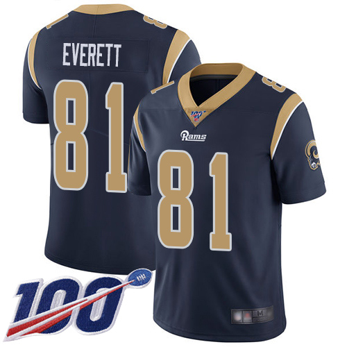 Los Angeles Rams #81 Gerald Everett Navy Blue Team Color Men's Stitched 100th Season Vapor Limited Jersey Men's
