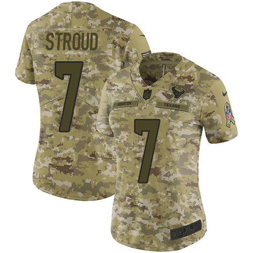Texans #7 C.J. Stroud Camo Women's Stitched Limited 2018 Salute To Service Jersey