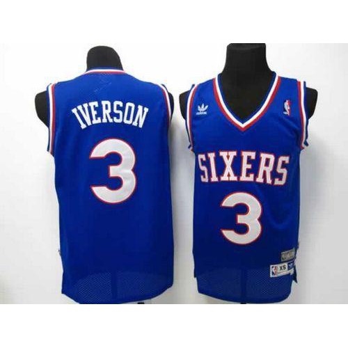 Philadelphia 76ers #3 Allen Iverson Blue Throwback Stitched Jersey Mens