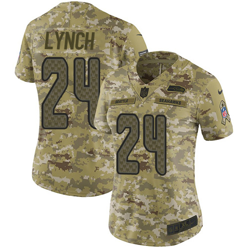 Seattle Seahawks #24 Marshawn Lynch Camo Women's Stitched Limited 2018 Salute to Service Jersey Womens