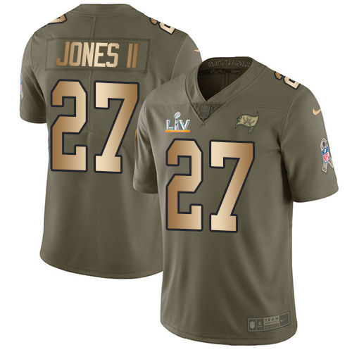 Tampa Bay Buccaneers #27 Ronald Jones II Olive/Gold Youth Super Bowl LV Bound Stitched Limited 2017 Salute To Service Jersey Youth