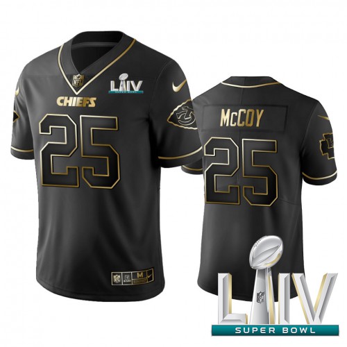 Kansas City Chiefs #25 LeSean McCoy Black Golden Super Bowl LIV 2020 Limited Edition Stitched Jersey Men's