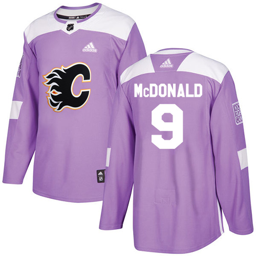 Adidas Calgary Flames #9 Lanny McDonald Purple Authentic Fights Cancer Stitched Jersey Men's
