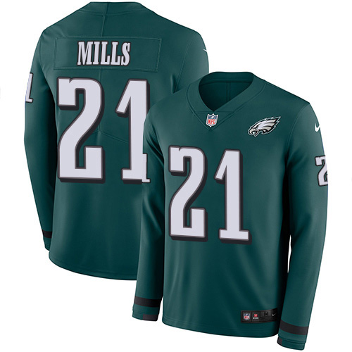 Philadelphia Eagles #21 Jalen Mills Green Team Color Youth Stitched Limited Therma Long Sleeve Jersey Youth