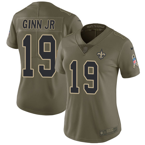 New Orleans Saints #19 Ted Ginn Jr Olive Women's Stitched Limited 2017 Salute to Service Jersey Womens