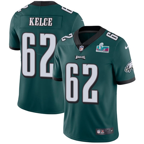 Eagles #62 Jason Kelce Green Team Color Super Bowl LVII Patch Men's Stitched Vapor Untouchable Limited Jersey