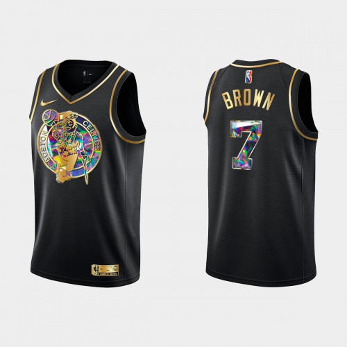 Boston Boston Celtics #7 Jaylen Brown Mens Golden Edition Diamond Logo 2021/22 Swingman Jersey - Black Mens